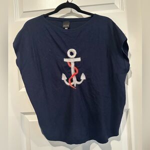 Aaeda Navy Blue Anchor Knit Top - EUC